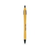 A metallic curved pen in yellow and black, featuring a sleek design and a branding logo.