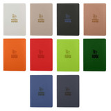 A collection of washable paper notebooks in various colours, including white, beige, orange, red, green, and blue, featuring a logo.