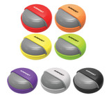 A set of colourful earbuds in cases, featuring red, yellow, green, purple, black, and white options, each with a logo.