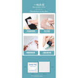 Alcohol pads in foil packaging, featuring white cotton pads. Includes a branding logo. Ideal for various disinfection uses.