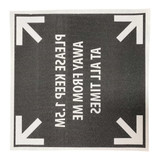 A square digital iron-on transfer featuring a black background with white directional arrows and text.