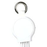 A white 6-in-1 multi charging cable with a keyring attachment. The cable features multiple connectors for various devices.