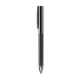 A grey-lead pencil with a sleek black design featuring a carbon-patterned grip and a silver clip.