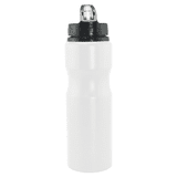 A drink bottle in white, featuring a black lid and a logo, with a 830ml capacity for sports activities.