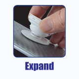 A phone grip is being expanded by a hand, with a textured background showcasing its design. A phone grip is being expanded by a hand, with a textured background showcasing its design.
