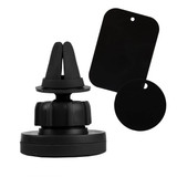 A black car mobile holder with adjustable clips and two attachment plates for mounting. A black car mobile holder with adjustable clips and two attachment plates for mounting.