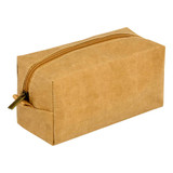 A cosmetic kraft paper bag in a brown hue with a zipper closure, featuring a simple design and rectangular shape. A cosmetic kraft paper bag in a brown hue with a zipper closure, featuring a simple design and rectangular shape.