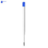 A white pen with a blue top and blue ink for smooth writing. It has a simple design and an attached logo. A white pen with a blue top and blue ink for smooth writing. It has a simple design and an attached logo.