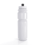 A drink bottle in white, featuring a sports cap and a sleek design, with a branding logo on the side.