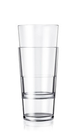 A stack of two transparent highball glasses, featuring a sleek design and a shiny finish.