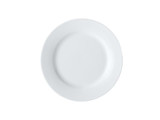 A white 19cm rim side plate with a smooth surface and rounded edges, displaying a minimalist design.
