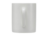 A white cylindrical mug with a handle, designed for hot beverages, featuring a simple and modern design.