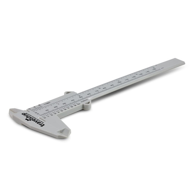 A Vernier caliper with a gray body, featuring both metric and imperial measurement scales for precision measurement. A Vernier caliper with a gray body, featuring both metric and imperial measurement scales for precision measurement.