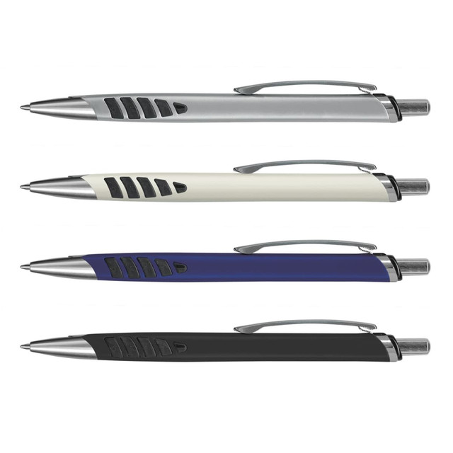 A set of four B-52 pens in silver, cream, blue, and black, featuring a logo on each pen.