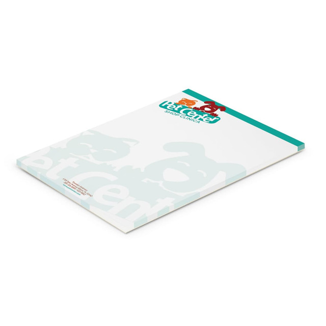 A5 note pad with 50 leaves, featuring a green and white design with a logo at the top. A5 note pad with 50 leaves, featuring a green and white design with a logo at the top.