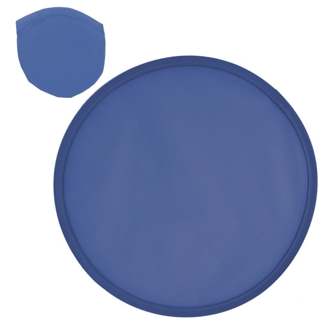 A round collapsible mat in deep blue, with a smaller version of the same mat folded up above it.