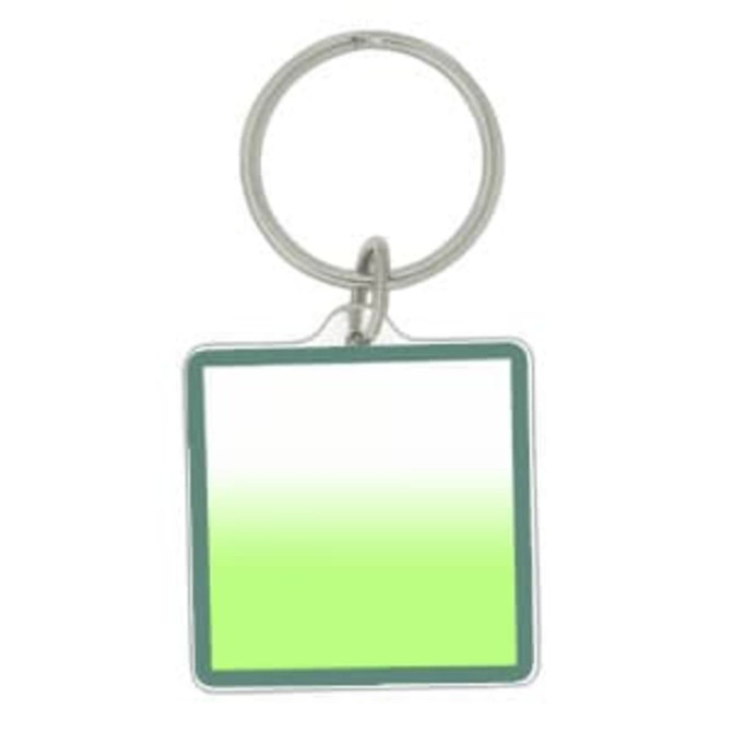 A square acrylic keychain featuring a gradient design in green shades, attached to a metal keyring.