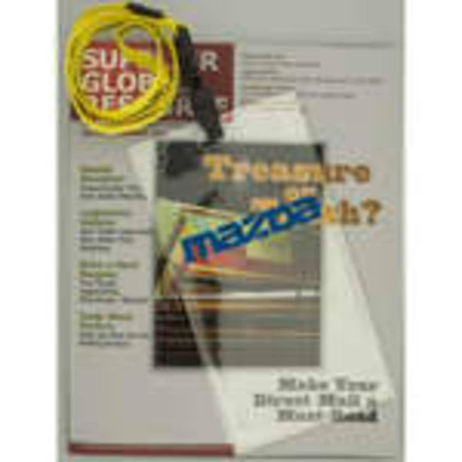 A clear badge holder with a yellow lanyard, featuring a logo and various text elements behind it.