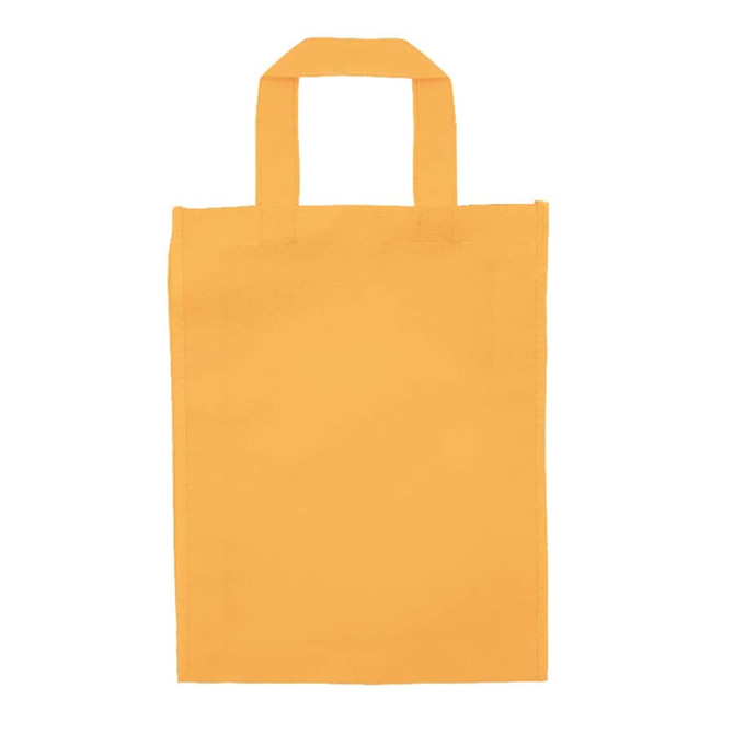 An orange tradeshow bag with two handles, made of sturdy material and featuring a logo.