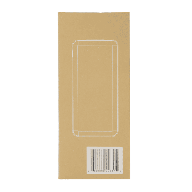 A kraft paper box with a simple illustration of a power bank on the front, featuring a barcode on the bottom.