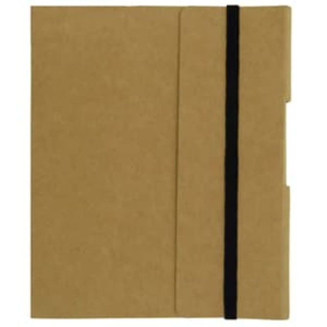 A small, brown tuck journal book with a black elastic band for closure. It features a simple, minimalist design.