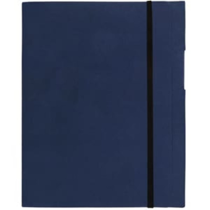 A large A5 journal book in a navy blue colour with an elastic band closure and a smooth cover.