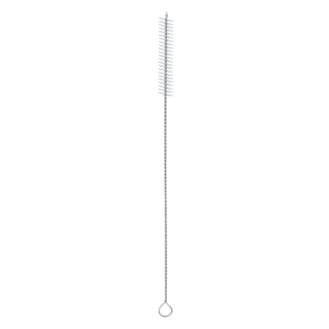 A cleaning brush with a long handle and bristles at the top, featuring a loop at the bottom for grip.