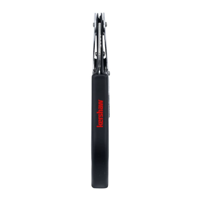 A drink bottle opener with a sleek black handle and a silver metal opener, featuring a visible logo.