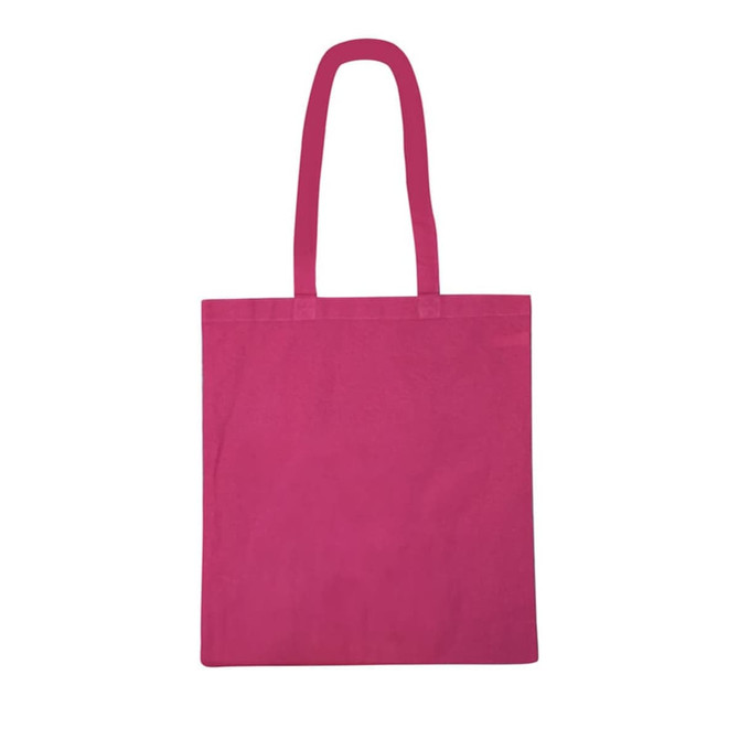 A pink recycled cotton tote bag with two handles and no visible logos.