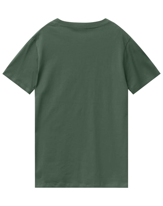 A green men's premium cotton tee with short sleeves and a simple design, featuring a logo on the back.