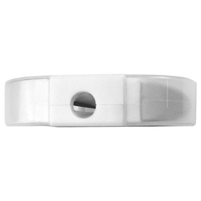 A pencil sharpener with an eraser, featuring a transparent design in white and grey.