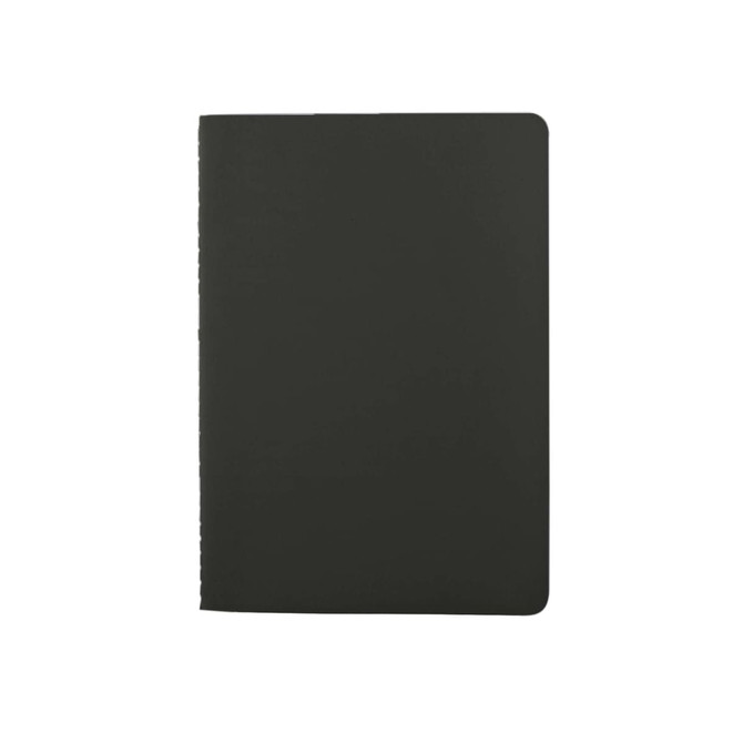 A black washable paper notebook with a smooth cover and rounded corners. Features a logo on the front.
