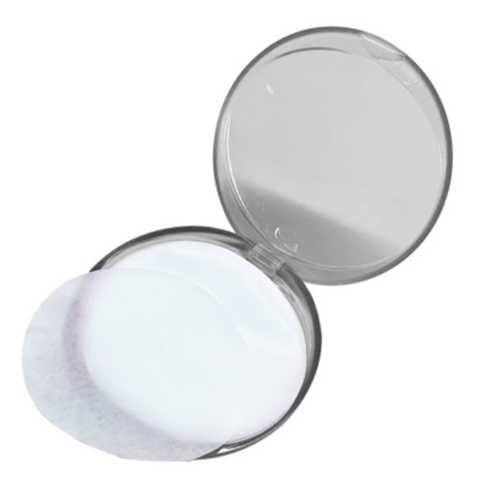 A clear case containing thin, translucent sheets of soap. The product is compact and portable for personal hygiene.