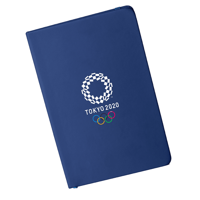 A navy A5 notebook featuring Olympic branding on the cover.