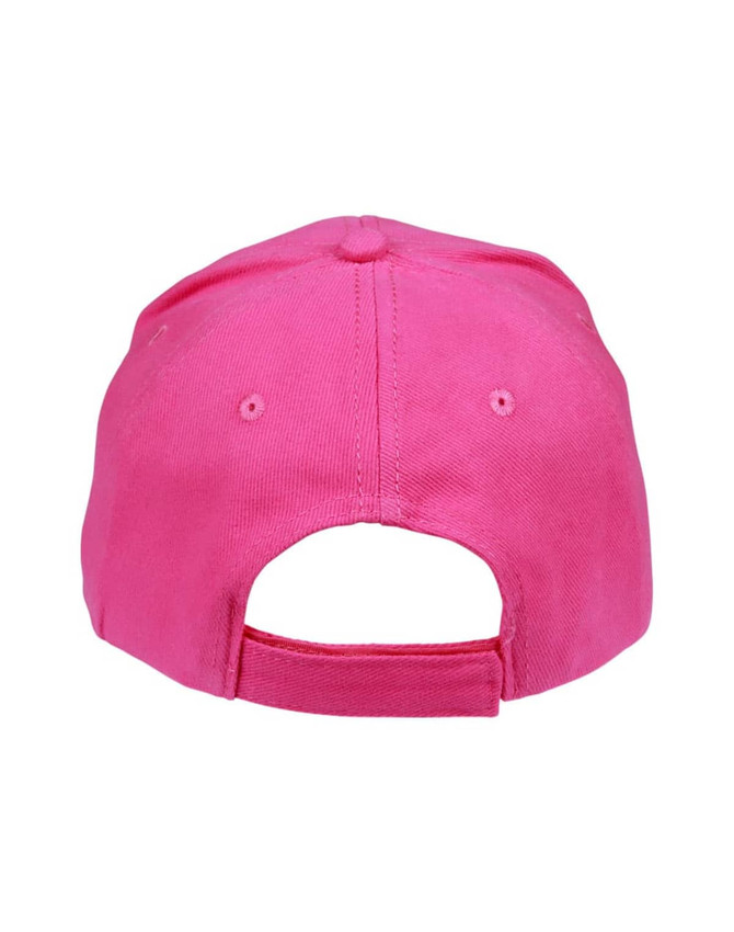 A pink heavy brushed cotton cap featuring an adjustable strap and a plain back. Includes a logo on the side.