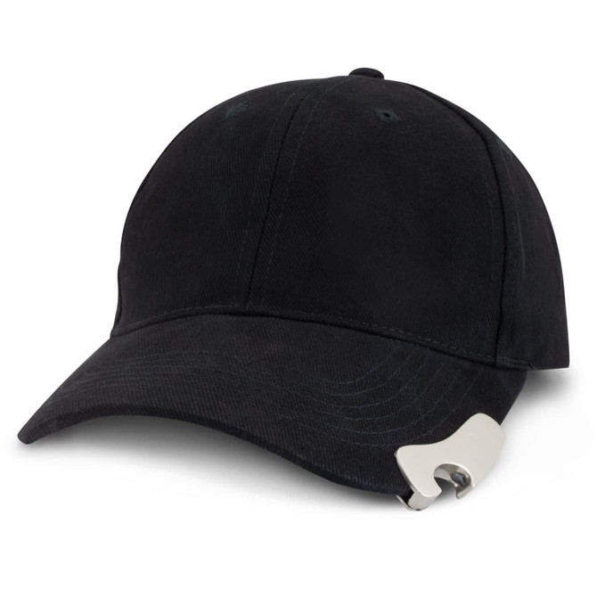 A drink bottle opener cap in black, featuring a bottle opener integrated into the side.