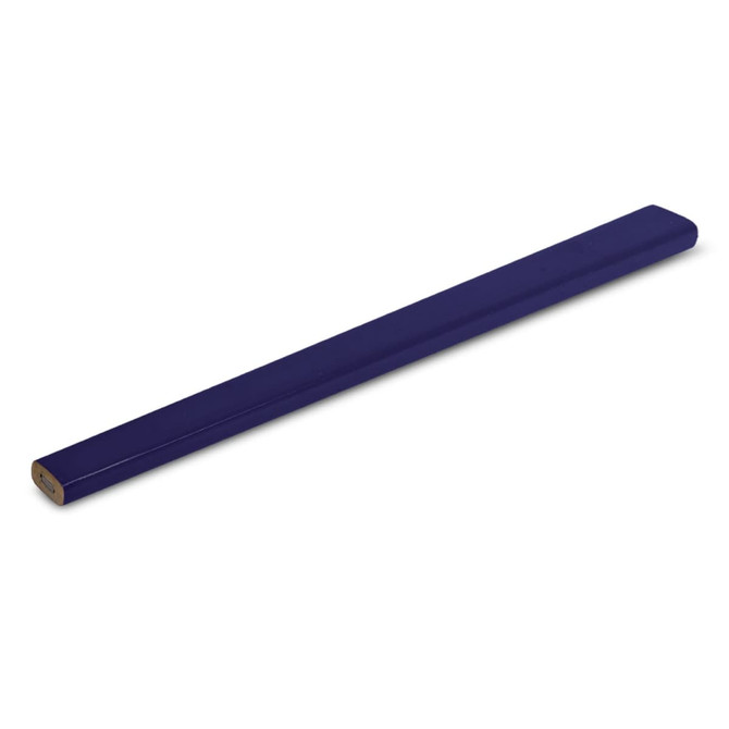 A carpenter's pencil in a solid blue color, featuring a rectangular shape designed for easier marking.