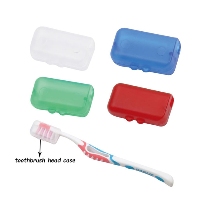 A toothbrush holder set featuring white, blue, green, and red cases, accompanied by a toothbrush with a patterned handle.