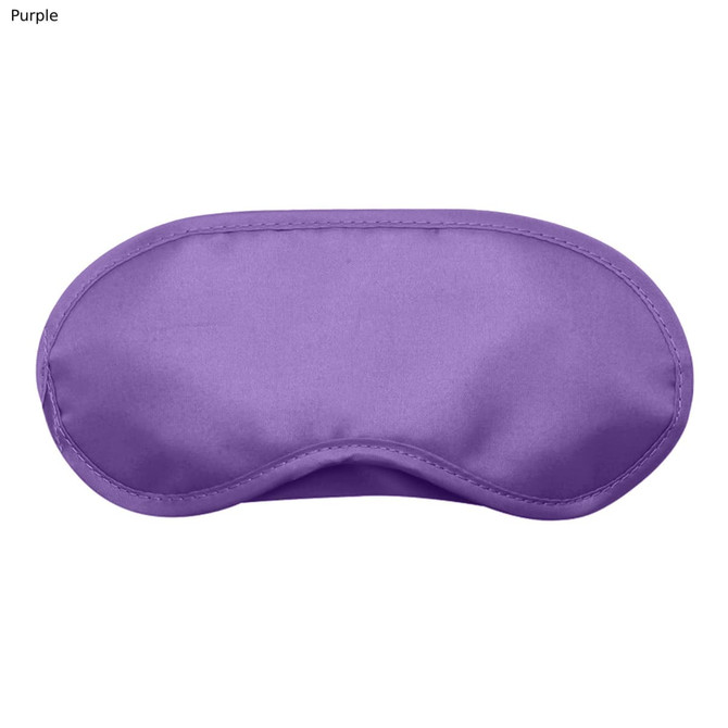 A purple sleep eye mask with a smooth texture, featuring a logo in one corner.