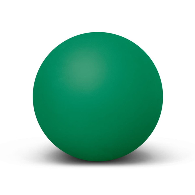 A green hi-bounce ball with a smooth surface, featuring a round shape and a subtle shine.