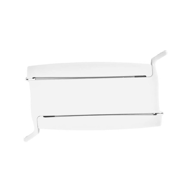 A white food clip with two sides and metal gripping edges, designed for holding food securely.