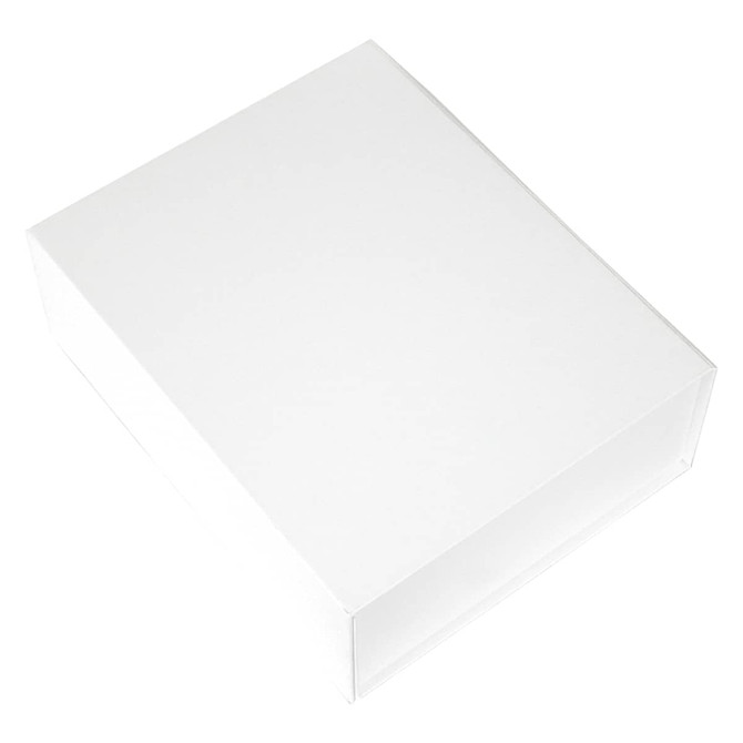 A white magnetic gift box with a clean, simple design, featuring an open flap.