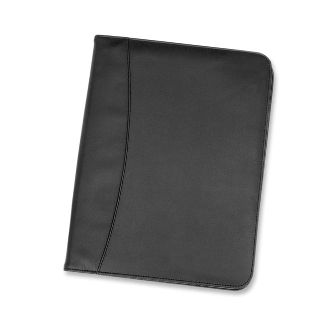 A black Bradford Zip Portfolio with a sleek design, ideal for organizing documents and business materials.