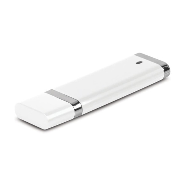 A Quadra 4GB Flash Drive in sleek white design with metallic accents. Suitable for storing and transferring data.