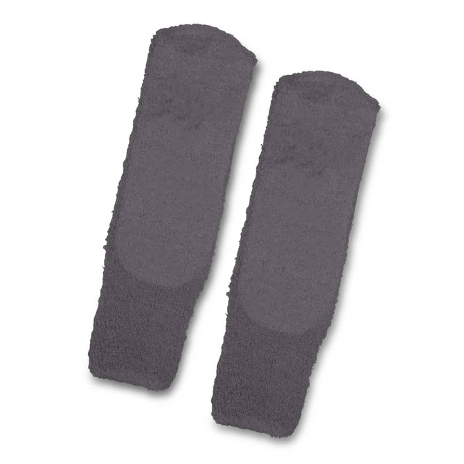 Fluffy grip socks in grey with textured soles for enhanced grip. The socks feature a soft, fuzzy design.