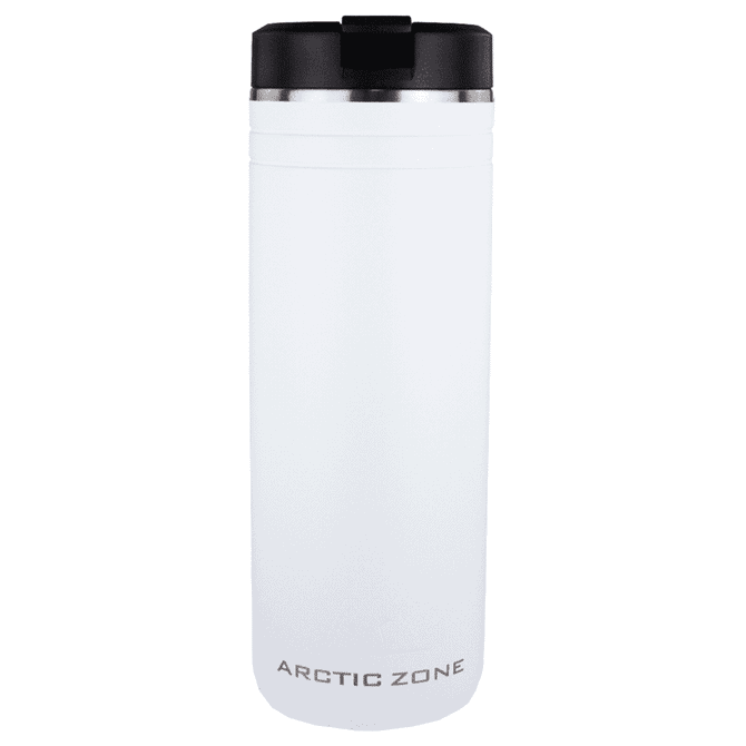A drink bottle in white with a black lid, featuring a sleek design and a logo. Holds 700ml of liquid.