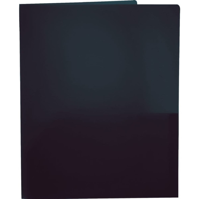 A dark blue folder with a smooth surface and a logo, designed for office and business use.