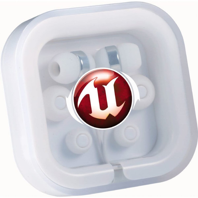 Colour Pop Earbuds in a compact case, featuring multiple earbud tips and a logo.