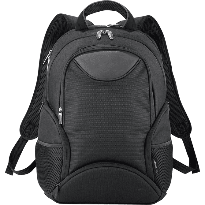 A black 35L computer backpack with zippered compartments and padded shoulder straps. It features a logo on the front.