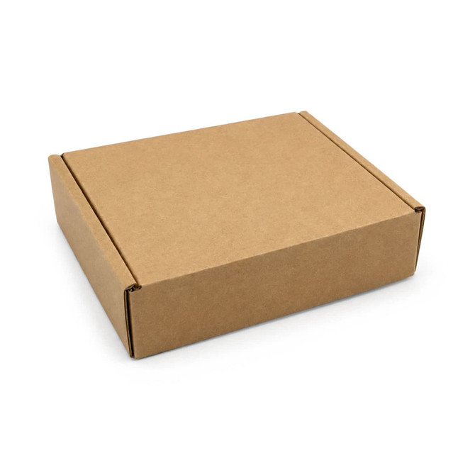 A brown cardboard box with a secure flap closure, suitable for packaging various items.